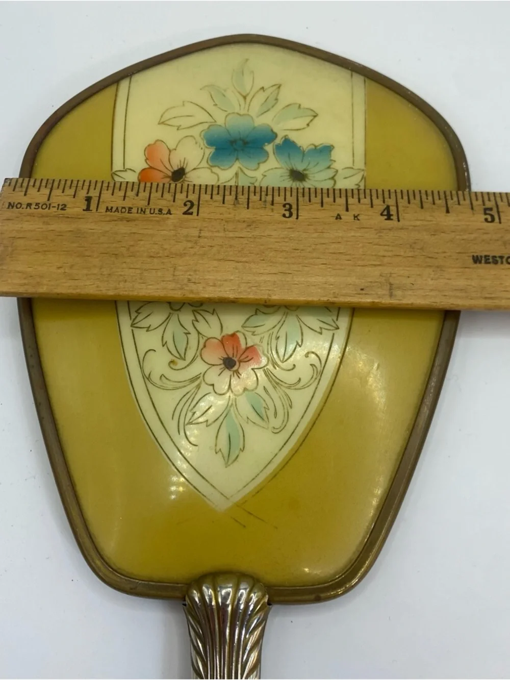 Vintage Gold Tone Floral Hollywood Regency Vanity Hand Mirror With Beveled Glass